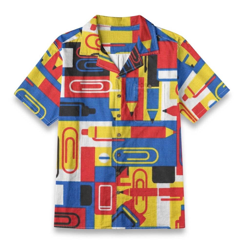 Bold Geometric Stationery Pattern Hawaiian Shirt – School Hawaiian Shirt