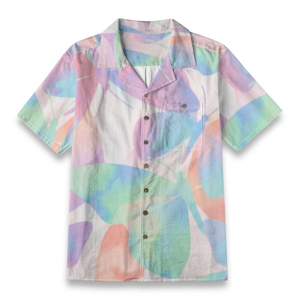 Pastel Abstract Leaf Shirt – Soft Watercolor Botanical Hawaiian Shirt
