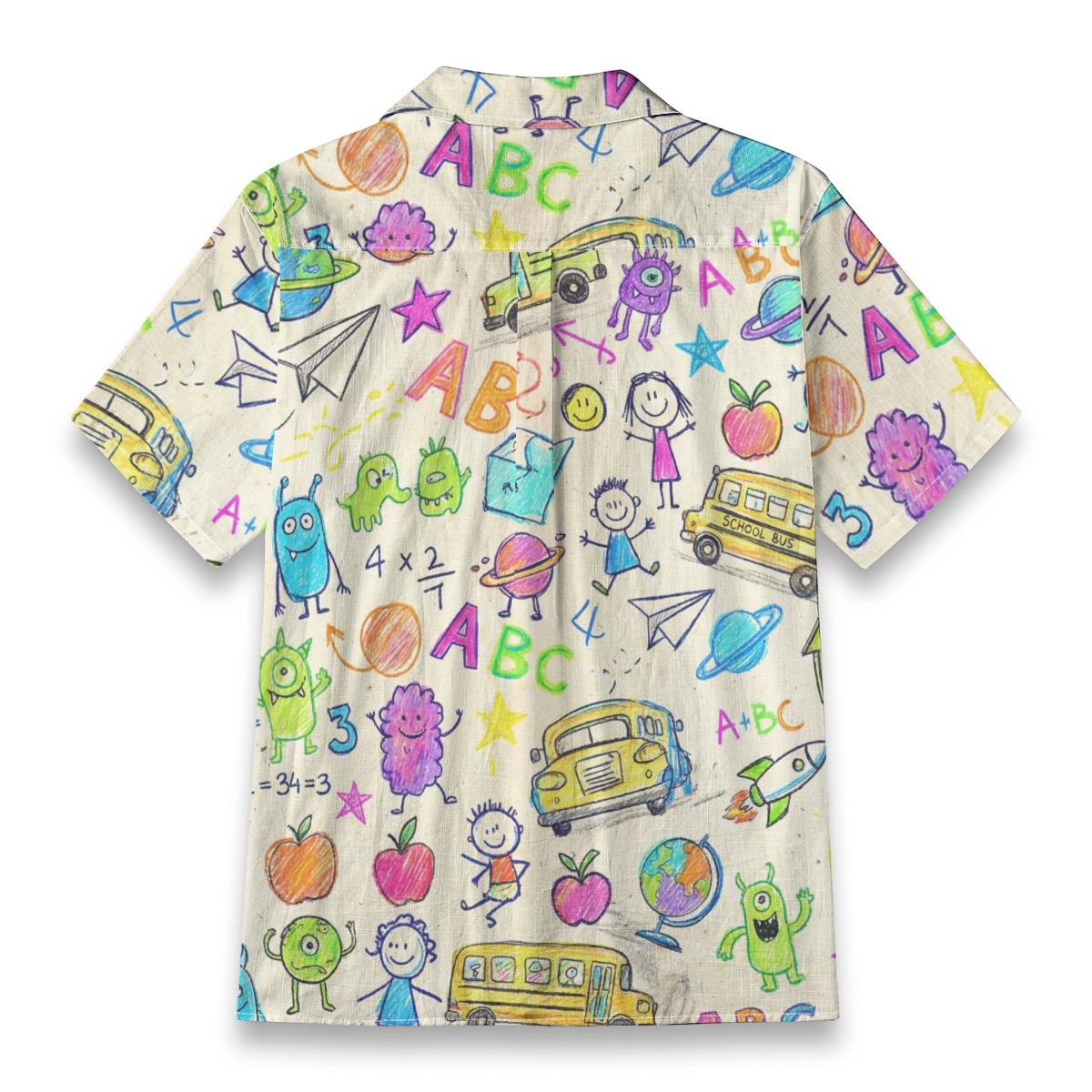 Kids Doodle ABC & School Fun Illustration Hawaiian Shirt – School Hawaiian Shirt back view