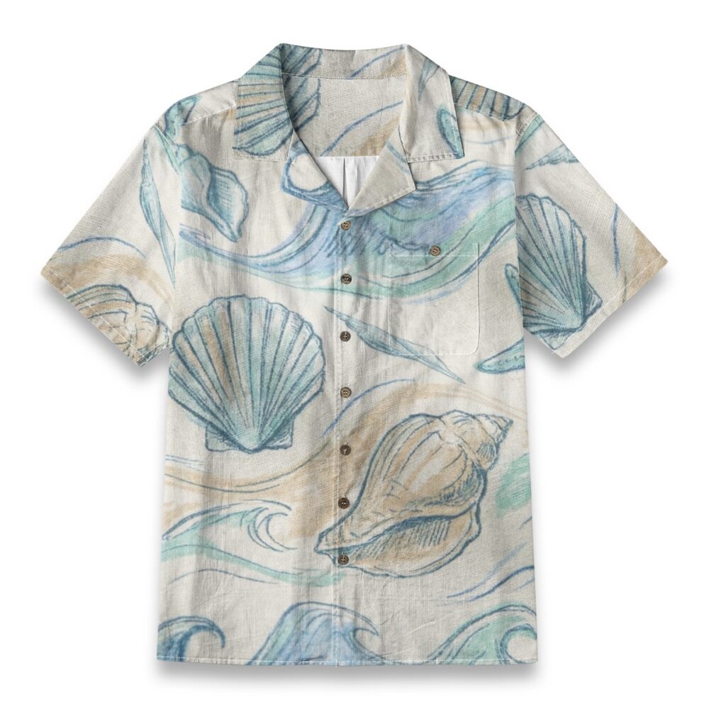 Coastal Seashell & Wave Sketch Shirt – Sea Hawaiian Shirt