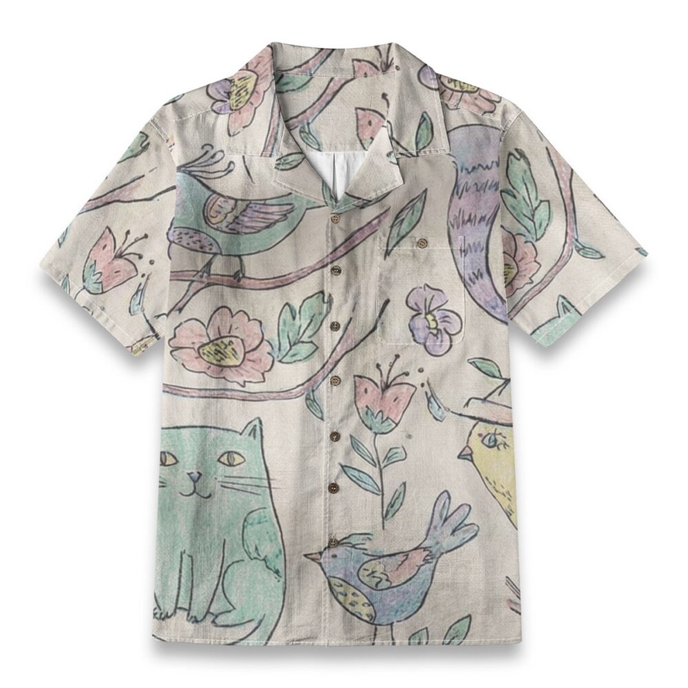 Whimsical Garden Animals & Birds Illustration Hawaiian Shirt – Animals Hawaiian Shirt