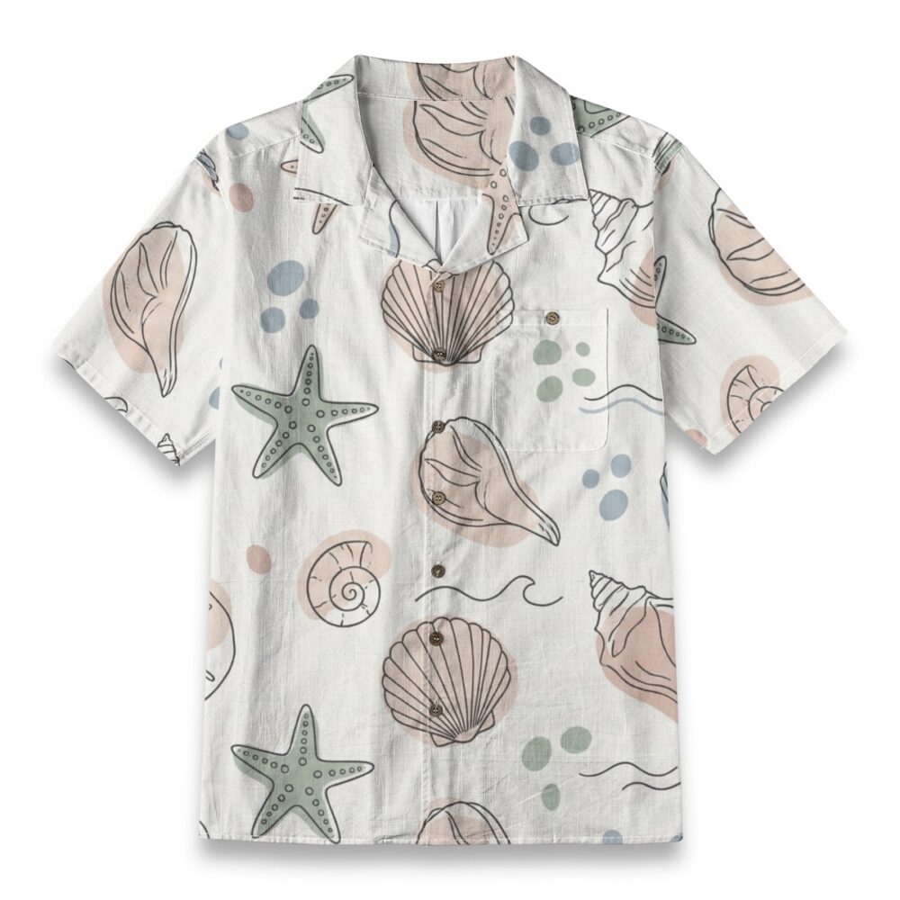 Minimal Seashell & Starfish Line Art Shirt – Sea Hawaiian Shirt