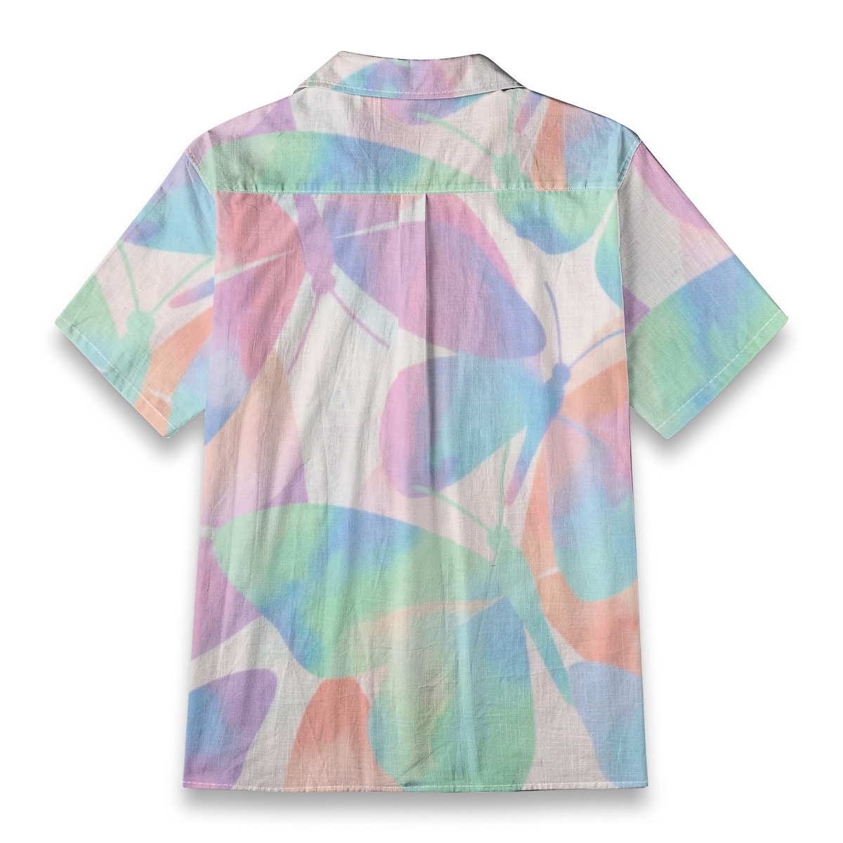 Pastel Abstract Leaf Shirt – Soft Watercolor Botanical Hawaiian Shirt back view
