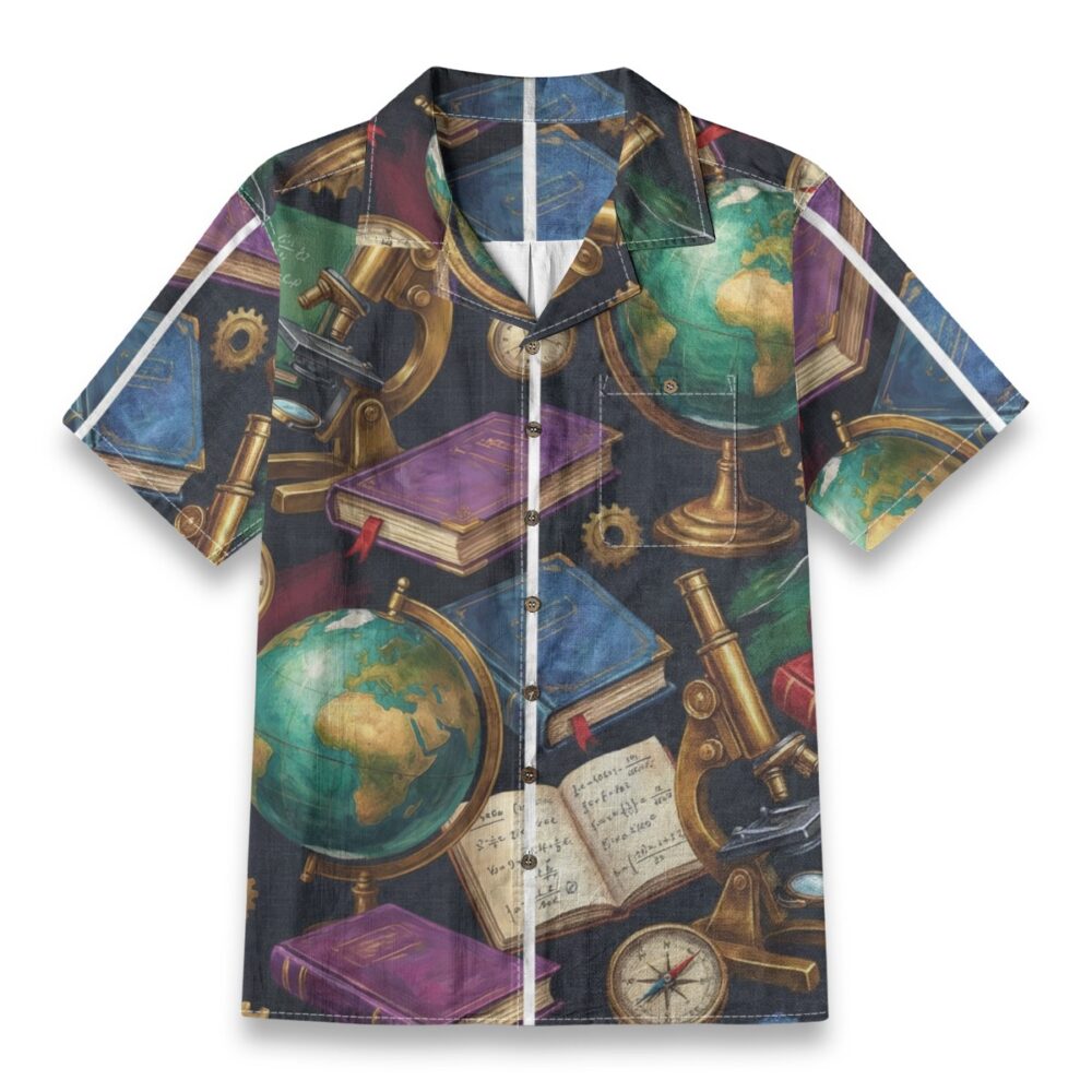 Vintage Science & World Exploration Pattern Hawaiian Shirt – School Hawaiian Shirt