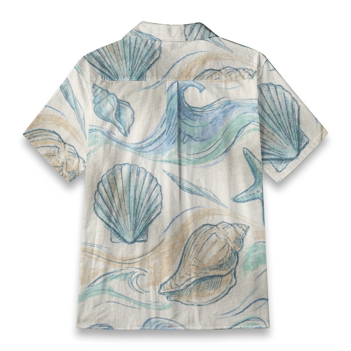 Coastal Seashell & Wave Sketch Shirt – Sea Hawaiian Shirt back view