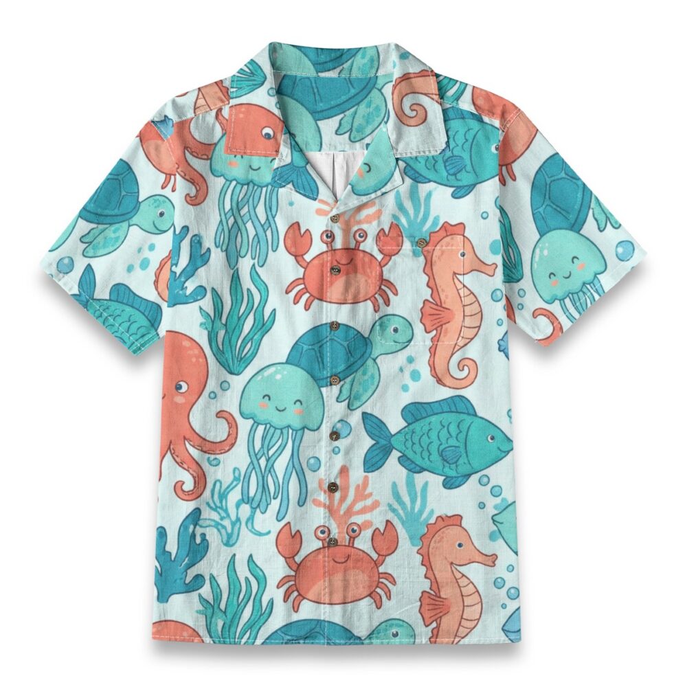 Cute Ocean Animals Shirt – Playful Sea Life Cartoon Hawaiian Shirt