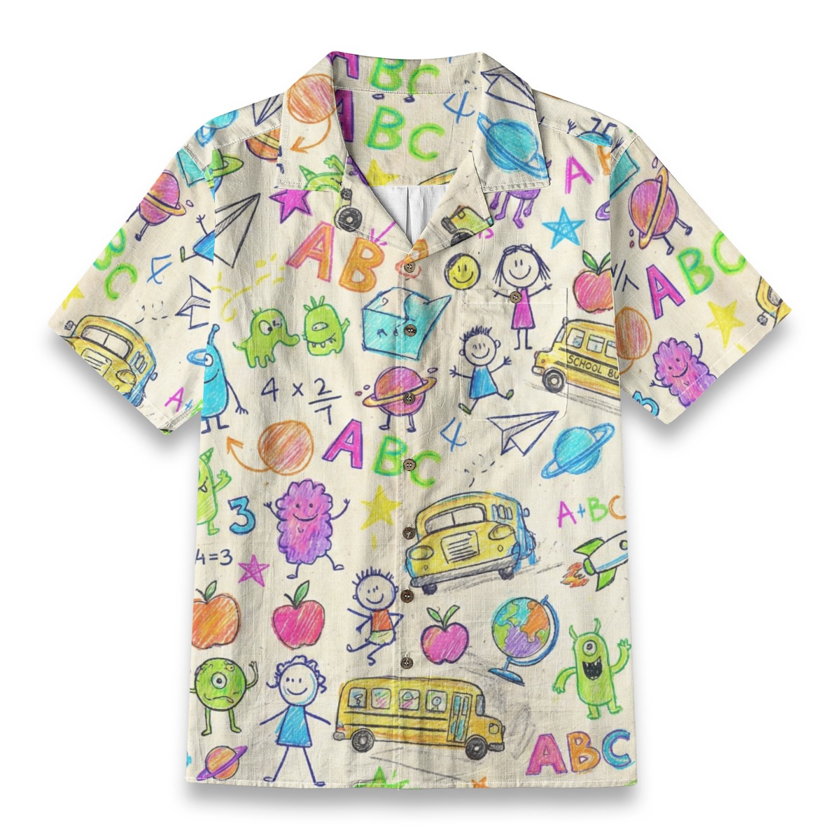 Kids Doodle ABC & School Fun Illustration Hawaiian Shirt – School Hawaiian Shirt
