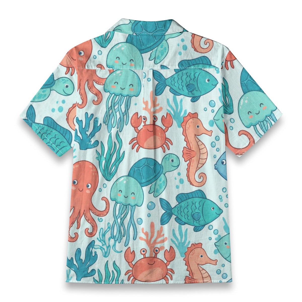 Cute Ocean Animals Shirt – Playful Sea Life Cartoon Hawaiian Shirt back view