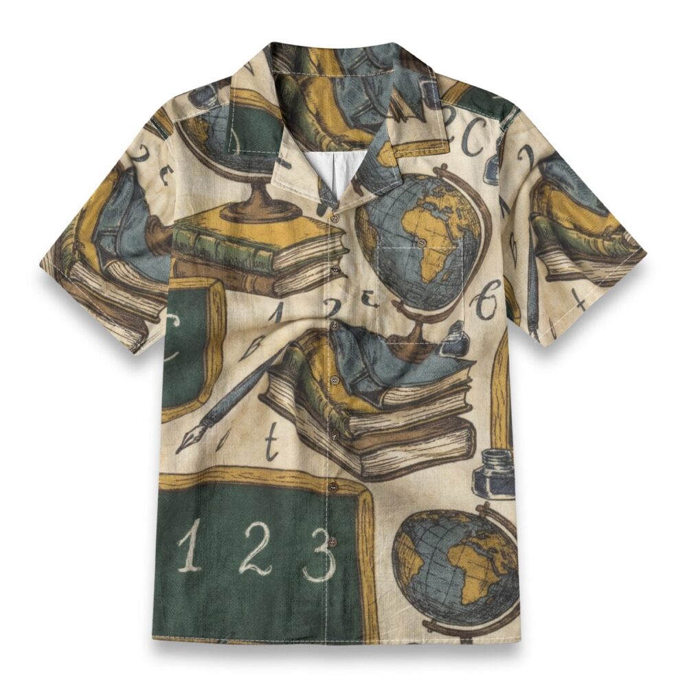 Vintage Classroom Books & Globe Illustration Hawaiian Shirt – School Hawaiian Shirt