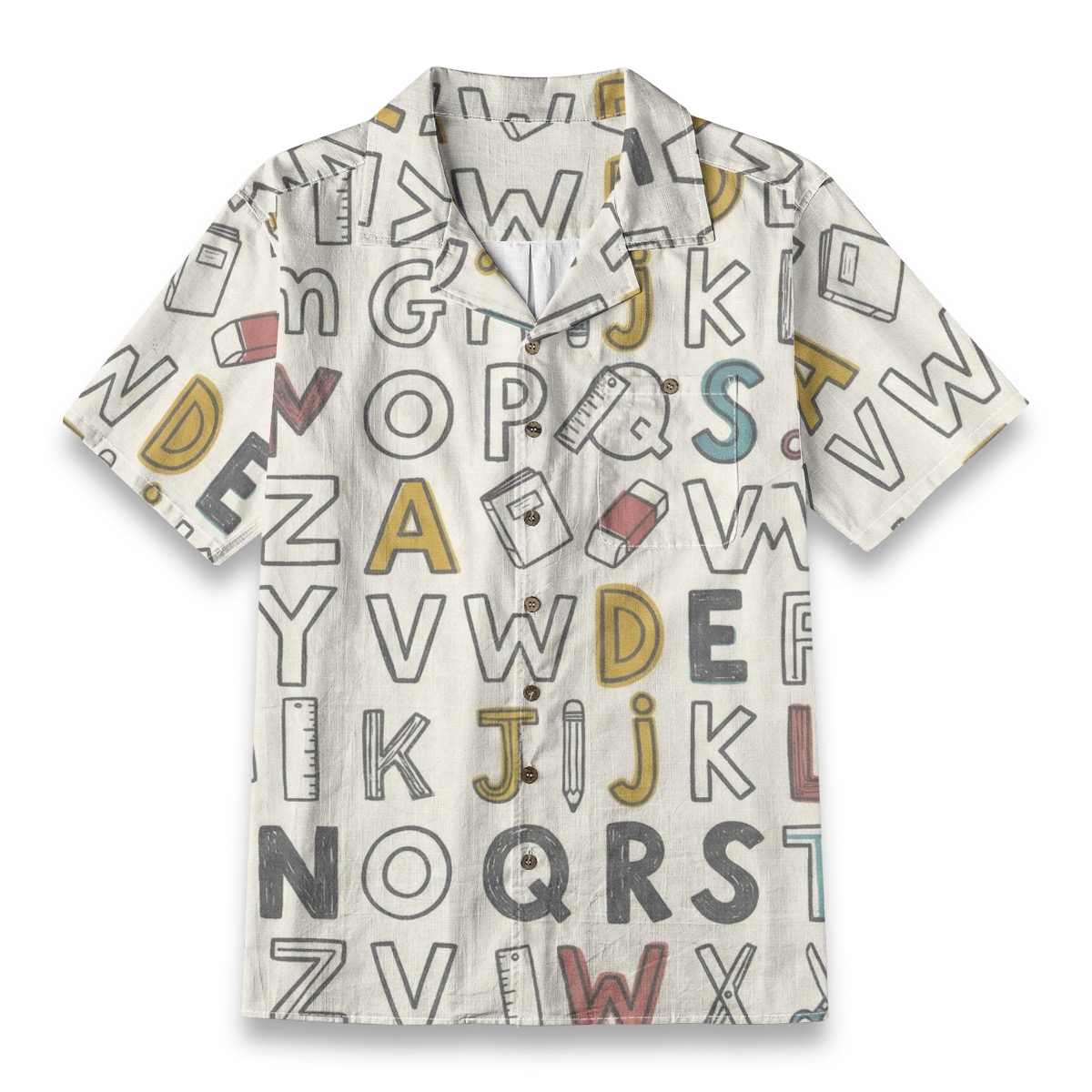 Playful Alphabet & School Icons Pattern Hawaiian Shirt – School Hawaiian Shirt
