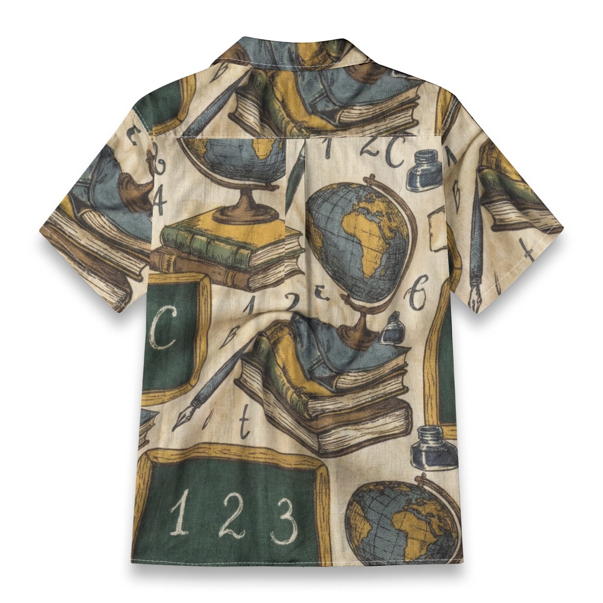 Vintage Classroom Books & Globe Illustration Hawaiian Shirt – School Hawaiian Shirt back view