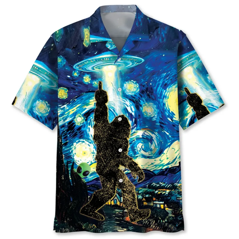 Alien Stalk Bigfoot In A Starry Night Hawaiian Shirt BS2763984 - Been Store