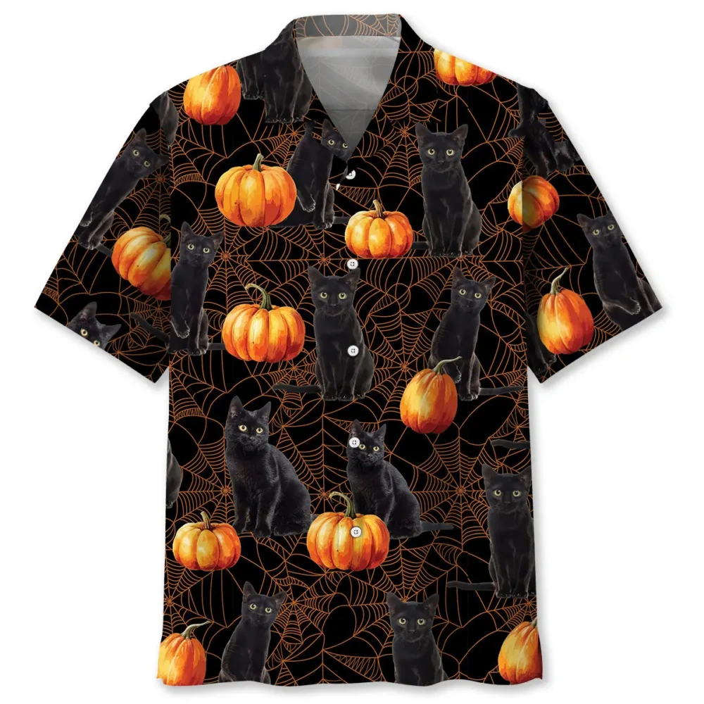 Black Cat Pumpkin Halloween Hawaiian Shirt BS2763237 - Been Store