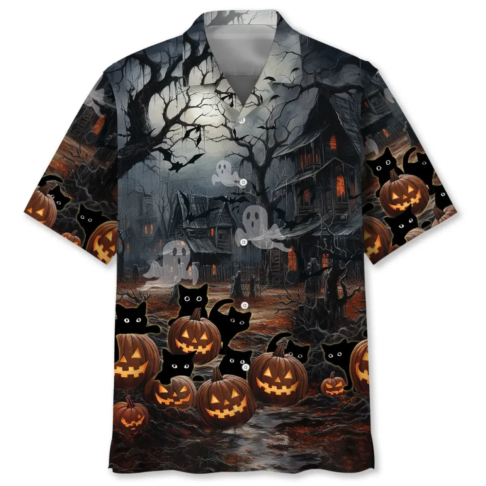 Black Cat Pumpkins Halloween Hawaiian Shirt BS2763260 - Been Store