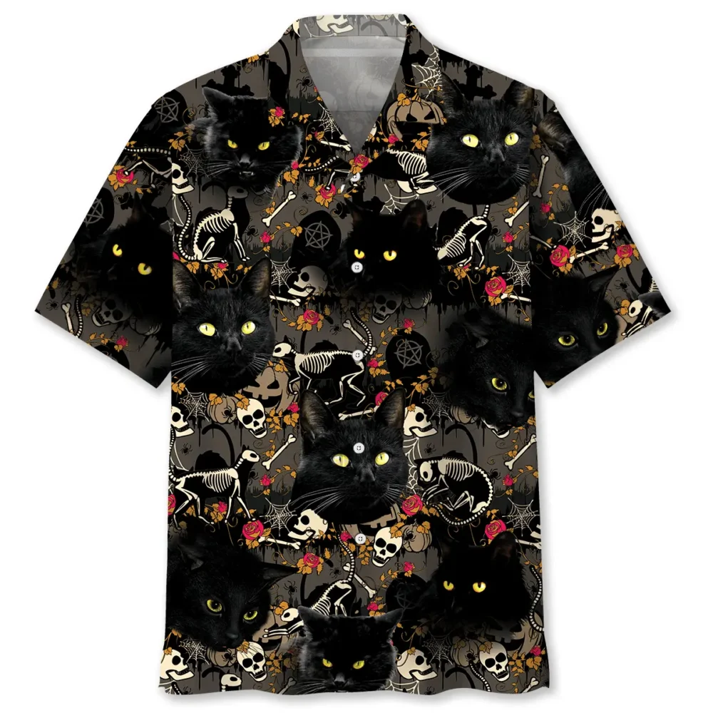Black Cat Skeleton Hawaiian Shirt BS2763254 - Been Store
