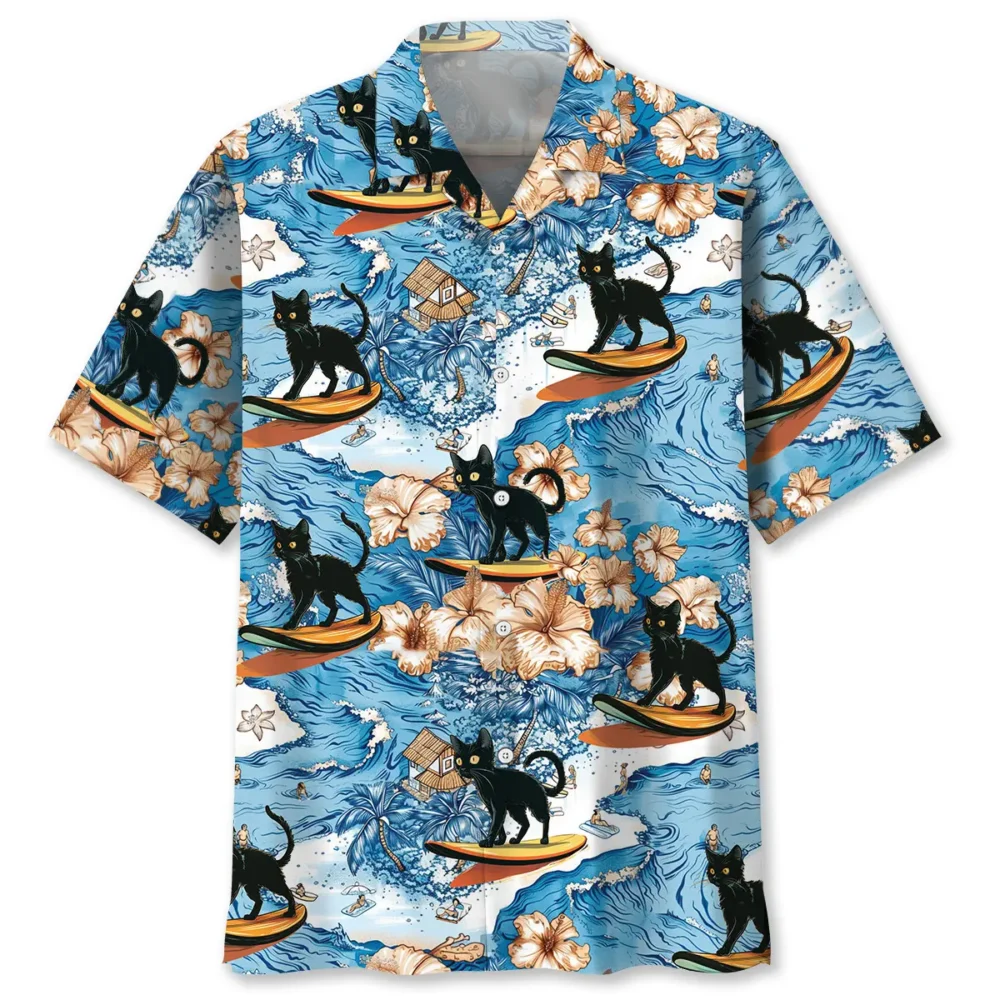 Black Cat Surfing Hawaiian Shirt BS2763578 - Been Store