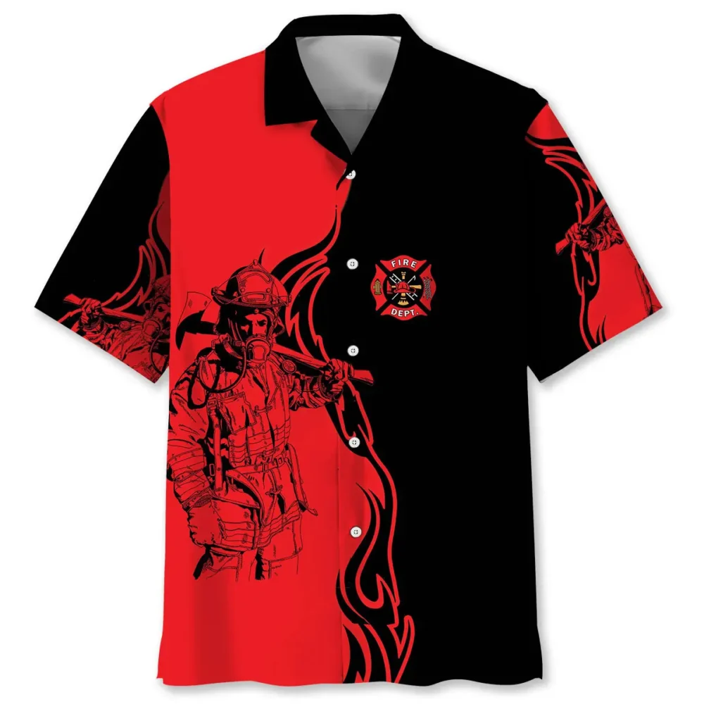 Black & Red Firefighter Hawaiian Shirt BS2763613 - Been Store