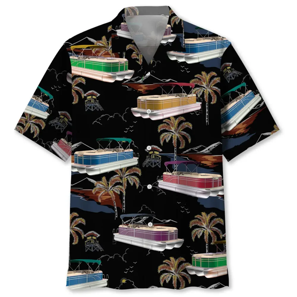Black Tropical Palm Tree Pontoon Hawaiian Shirt BS2763653 - Been Store