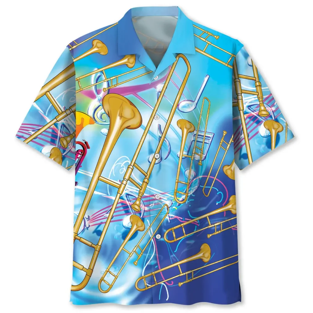 Blue Golden Trombone Hawaiian Shirt BS2763928 - Been Store