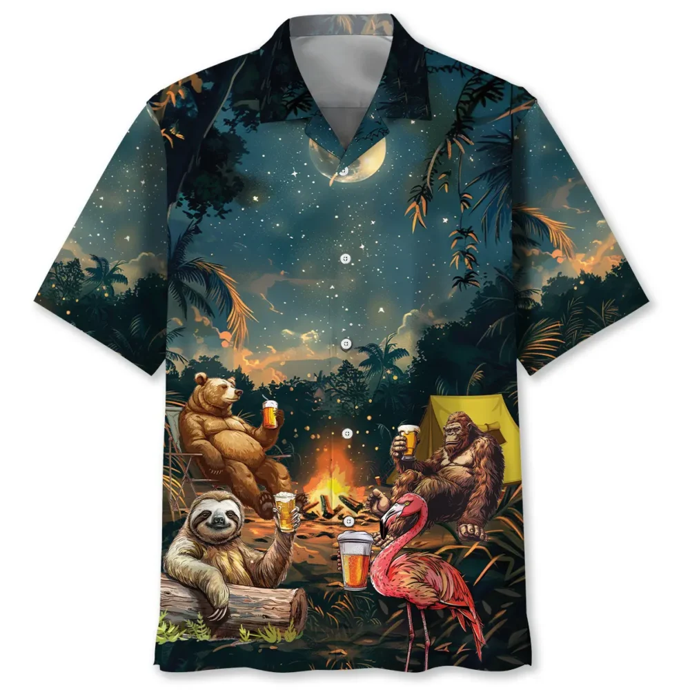 Camping Bigfoot Bear Sloth Flamingo Hawaiian Shirt BS2763828 - Been Store