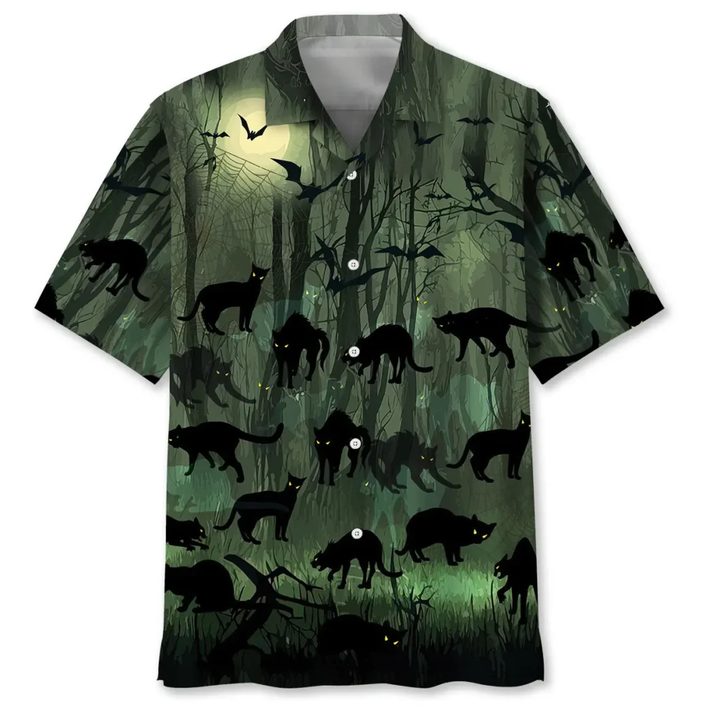 Creepy Black Cat Halloween Hawaiian Shirt BS2763259 - Been Store