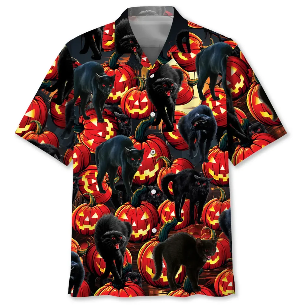Creepy Black Cat Pumpkins Hawaiian Shirt BS2763261 - Been Store