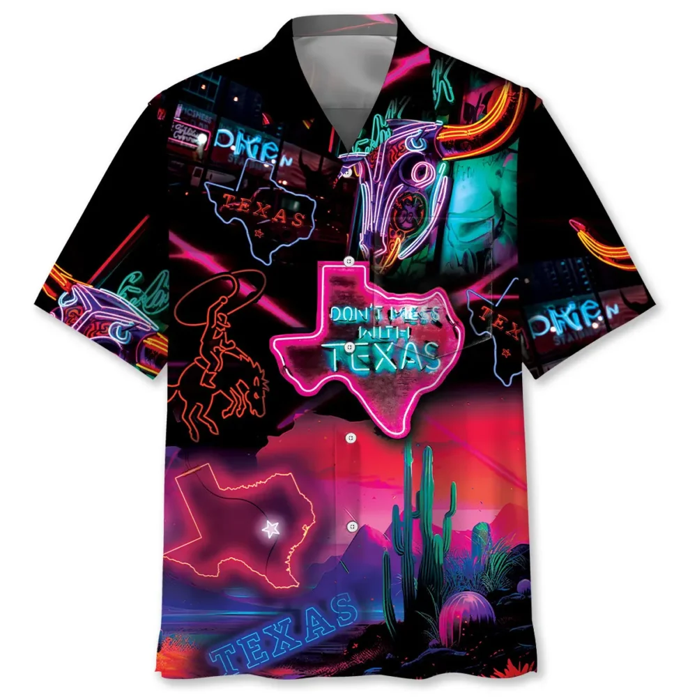 Don't Mess With Texas Neon Style Pocket Hawaiian Shirt BS2763692 - Been Store