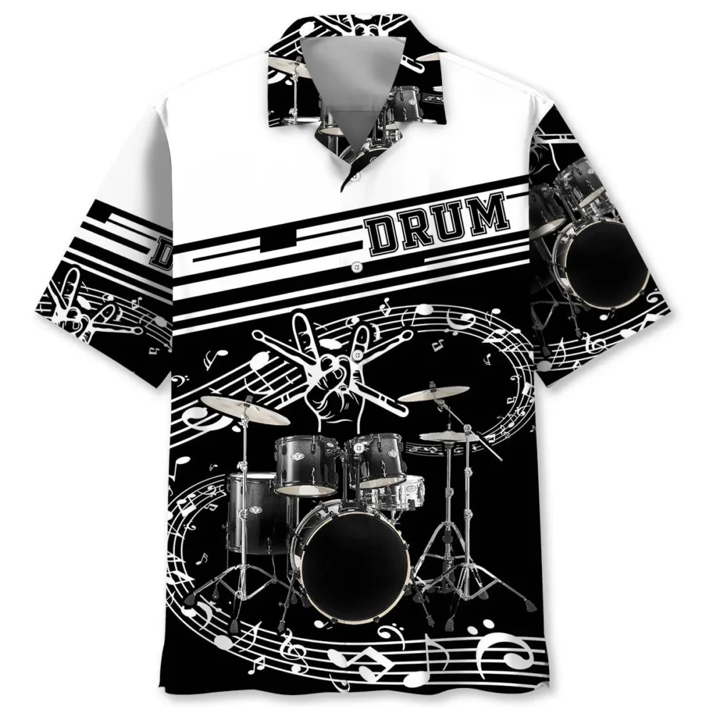 Drum Black & White Hawaiian Shirt BS2763490 - Been Store
