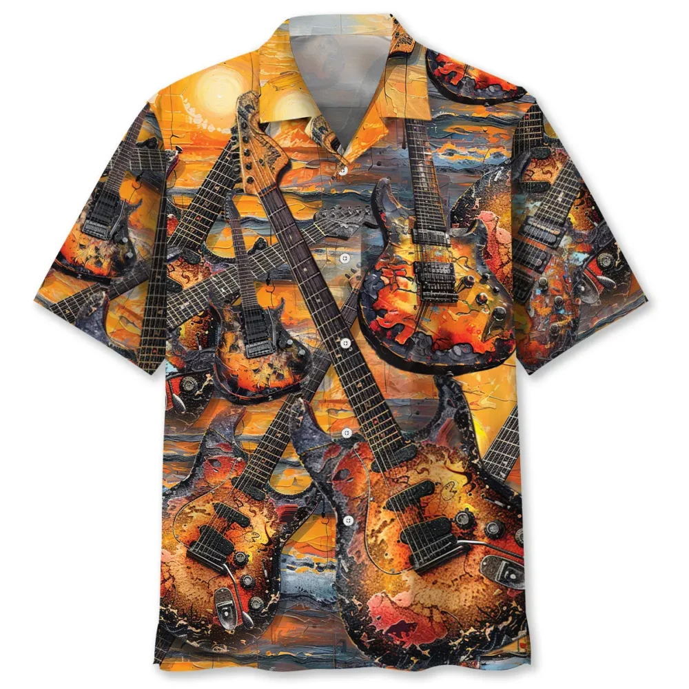 Electric Guitar Art Sunset Hawaiian Shirt BS2763697 - Been Store