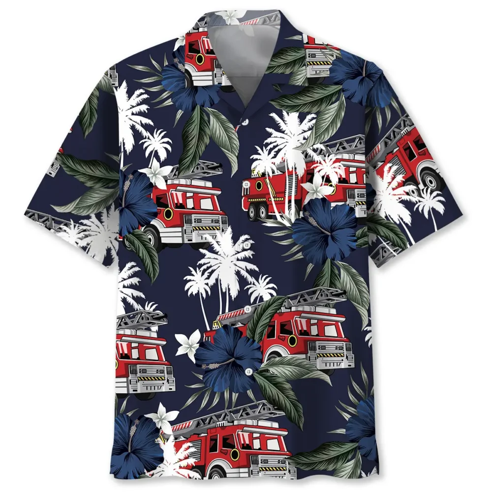 Fire Truck Dark Blue Hawaiian Shirt BS2763704 - Been Store