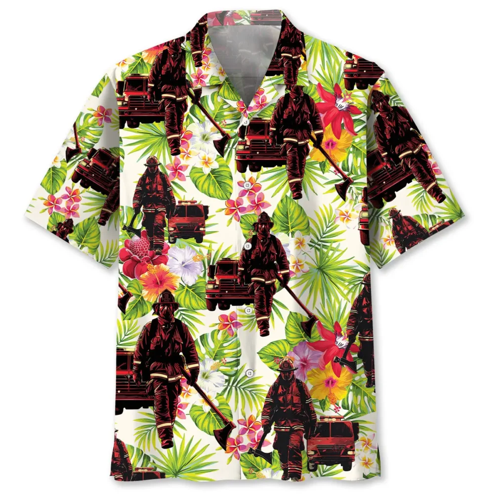 Fire Truck Firefighter Flower Hawaiian Shirt BS2763733 - Been Store