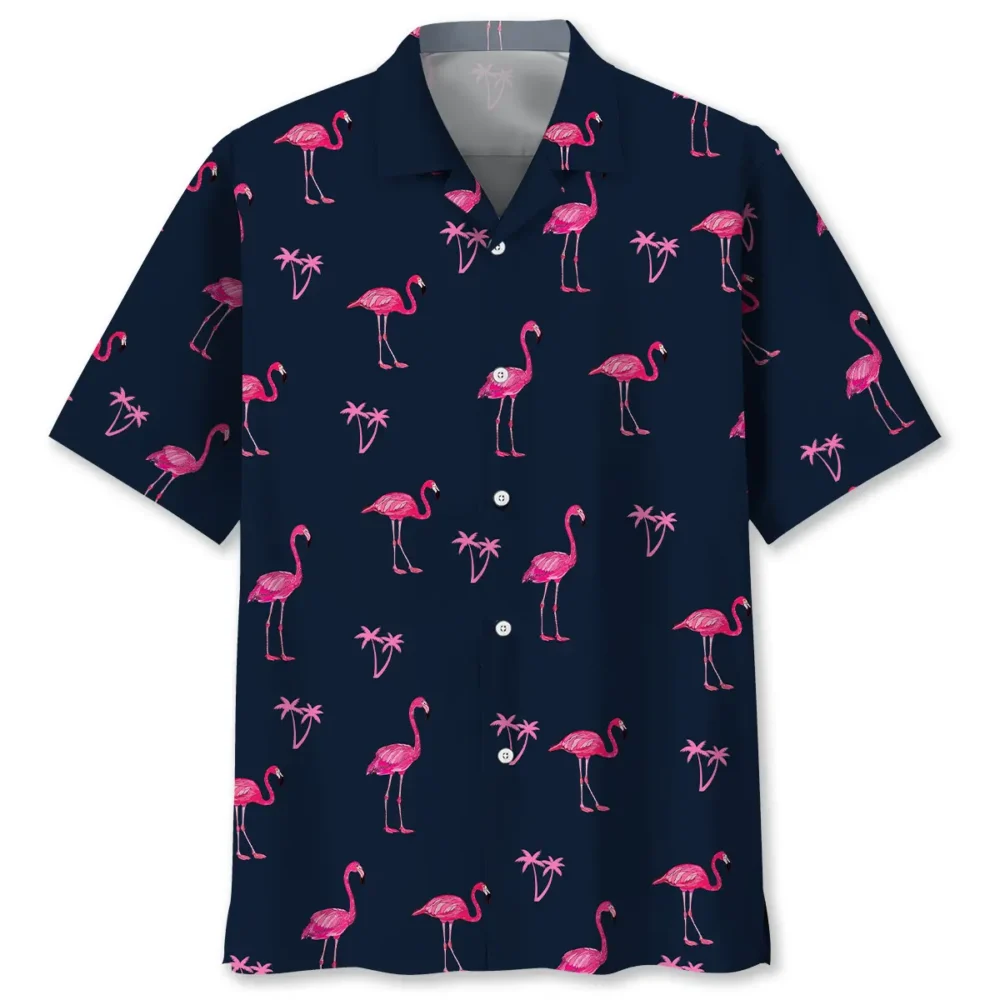 Flamingo Dark Navy Hawaiian Shirt BS2763500 - Been Store