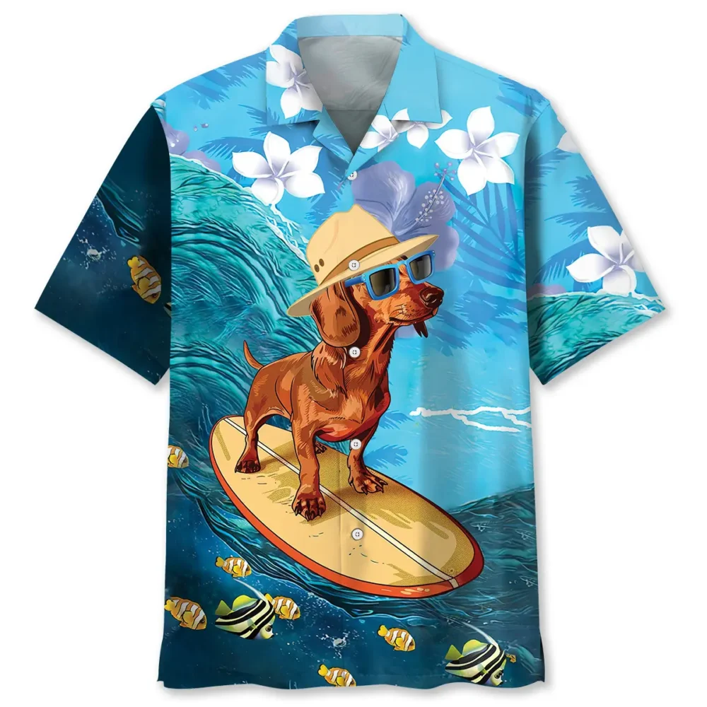 Funny Dachshund Surfing Hibiscus Hawaiian Shirt BS2763557 - Been Store
