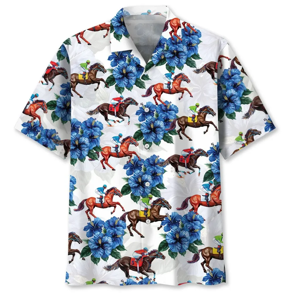 Horse Racing Blue Hawaiian Shirt BS2763363 - Been Store