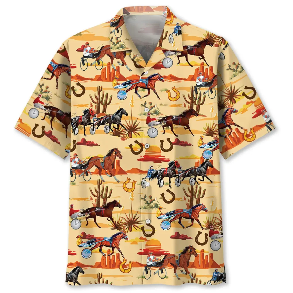 Orange Desert Horse Harness Racing Hawaiian Shirt BS2763356 - Been Store