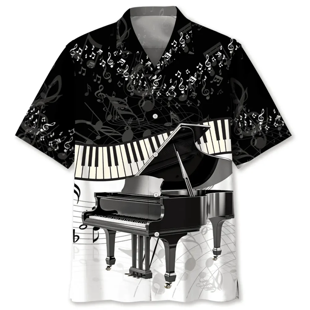 Piano Black & White Hawaiian Shirt BS2763940 - Been Store