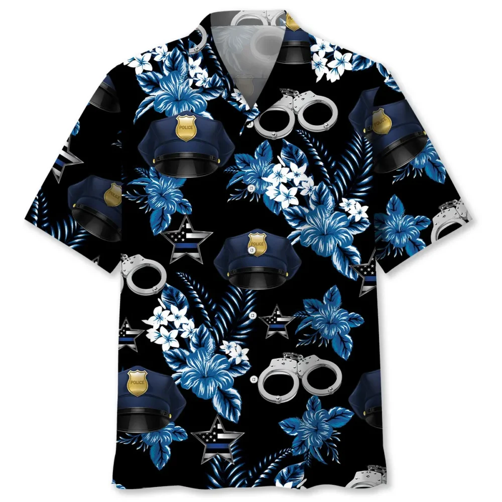 Police Blue Hawaiian Shirt BS2763758 - Been Store